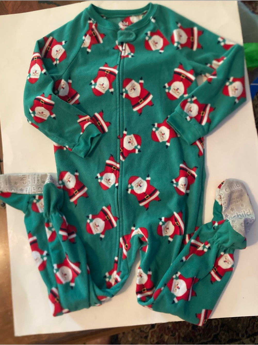 child of mine Green Santa Print Footed One-Piece Pajamas size 5T